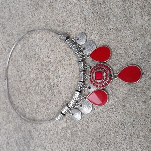 Cuff Statement Necklace/ Charms/Stylish/ Red/ Pendants/ Bohochic